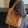 Vintage Women's Bags Frosted Large Capacity School Shoulder Bag Autumn Winter Faux Suede Tote Bucket Bag Lady Commuter Handbags