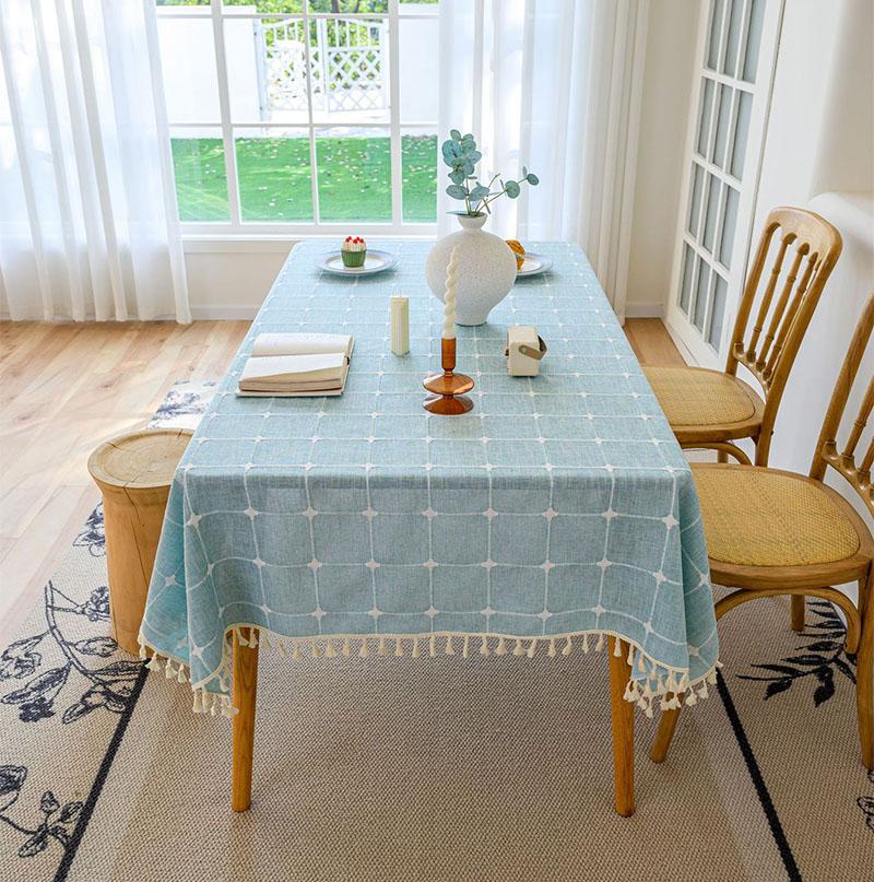 Хлопково-льняная квадратная скатерть с вышивкой и кисточками, пылезащитная клетчатая скатерть для Рождества, кухни, обеденного стола, декор столешницы