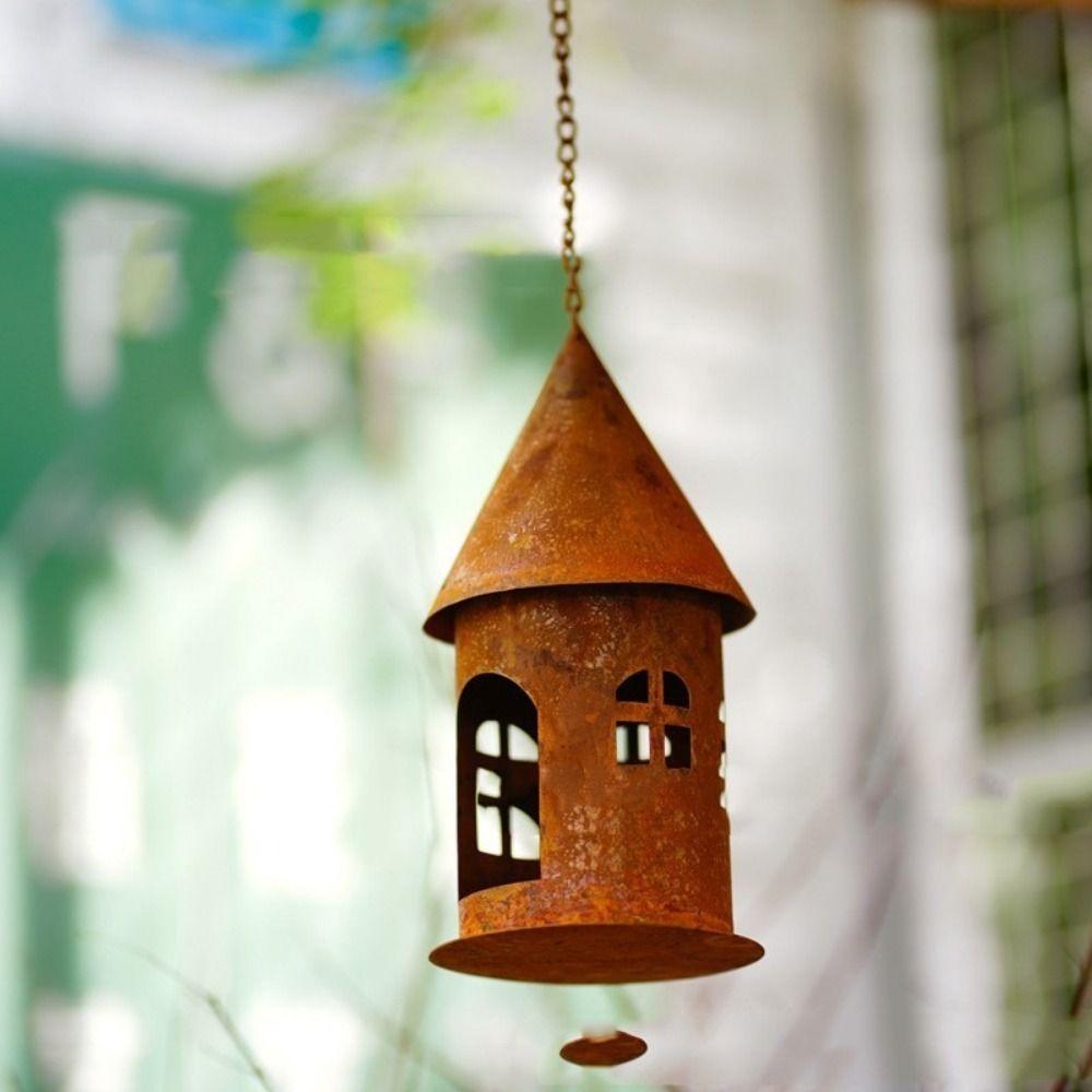 Hollow Design Hanging Castle Candle Holder Iron Hanging Bird Feeder Castle Ornaments  Balcony