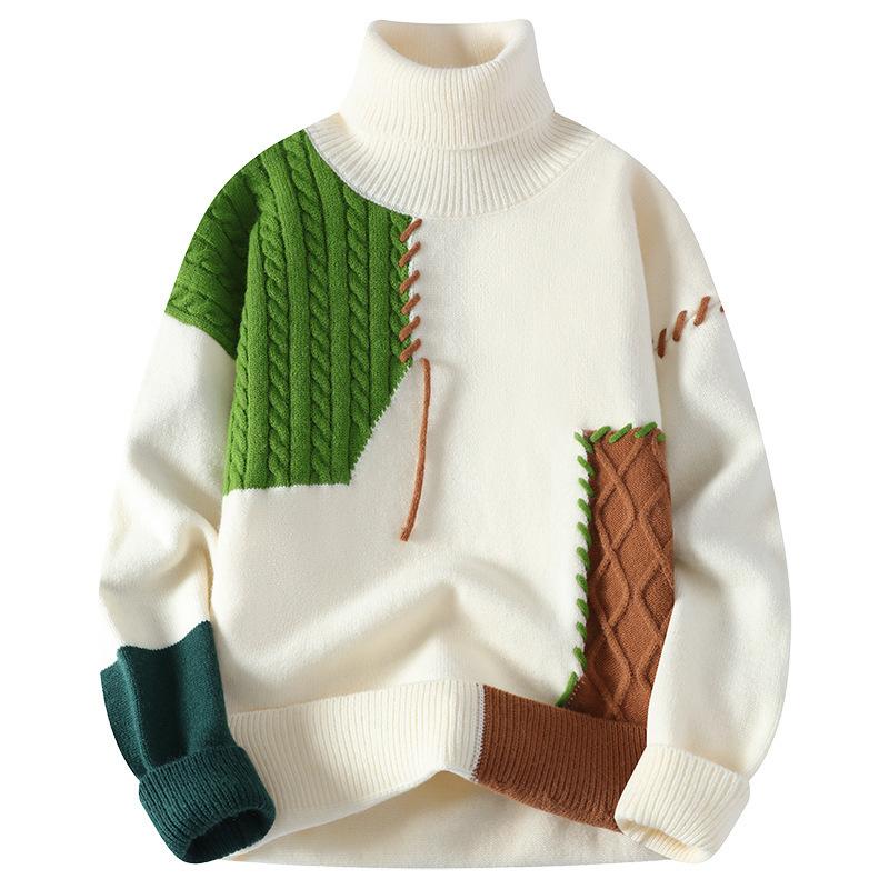 Мужской популярный трикотажный свитер с высоким воротом, мужской осенне-зимний новый пуловер с двумя лацканами, мужской