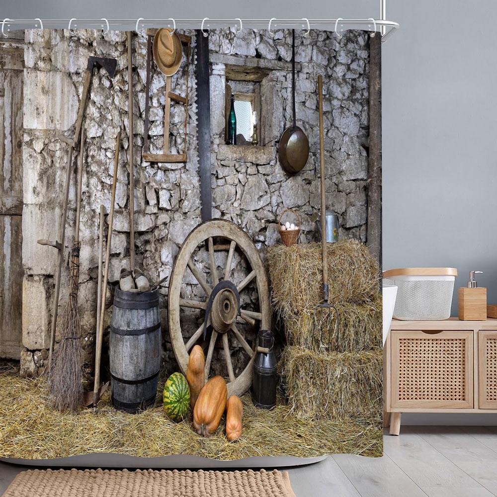 Ретро Деревенские Деревянные Двери Шторки для Душа Винтажный Фермерский Дом Амбар Старая Дверь Домашний Декор Водонепроницаемый Полиэстер Набор Занавесок для Ванной