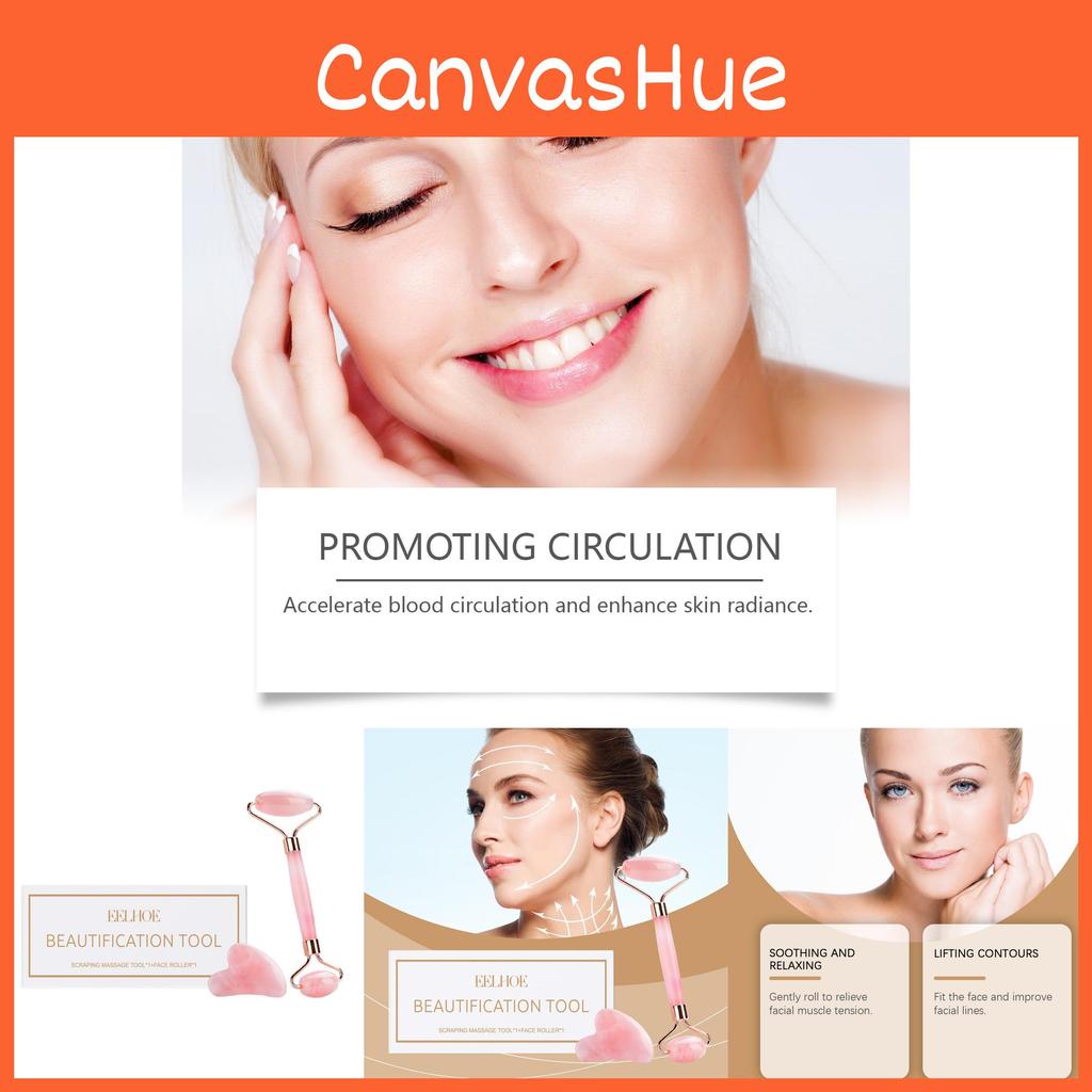 Eelhoe Роллер из розового кварца Массажный набор для успокоения кожи, подтяжки, инструмент для ухода за красотой