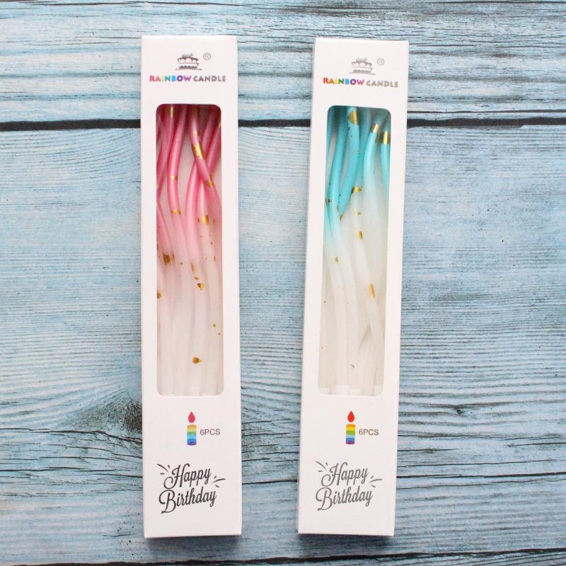 Стиль Инс Кривая Градиент Золотая Точка Свеча День Рождения Романтическая Вечеринка Розовый Голубой В Коробке Спиральная Свеча