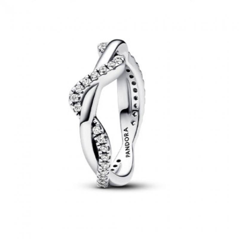 Pandora Sparkling Intertwined Wave Ring 193098c01