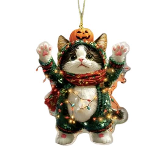 Car Halloween Rearview Mirror Hanging Pendant Cartoon Skull Cat Auto Interior Accessory 2D Flat Acrylic Hanging Charm for Car Backpack