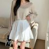 New Arrivals Open Run Women Cropped Long Sleeve Knit Boat Neck Linen Blouse