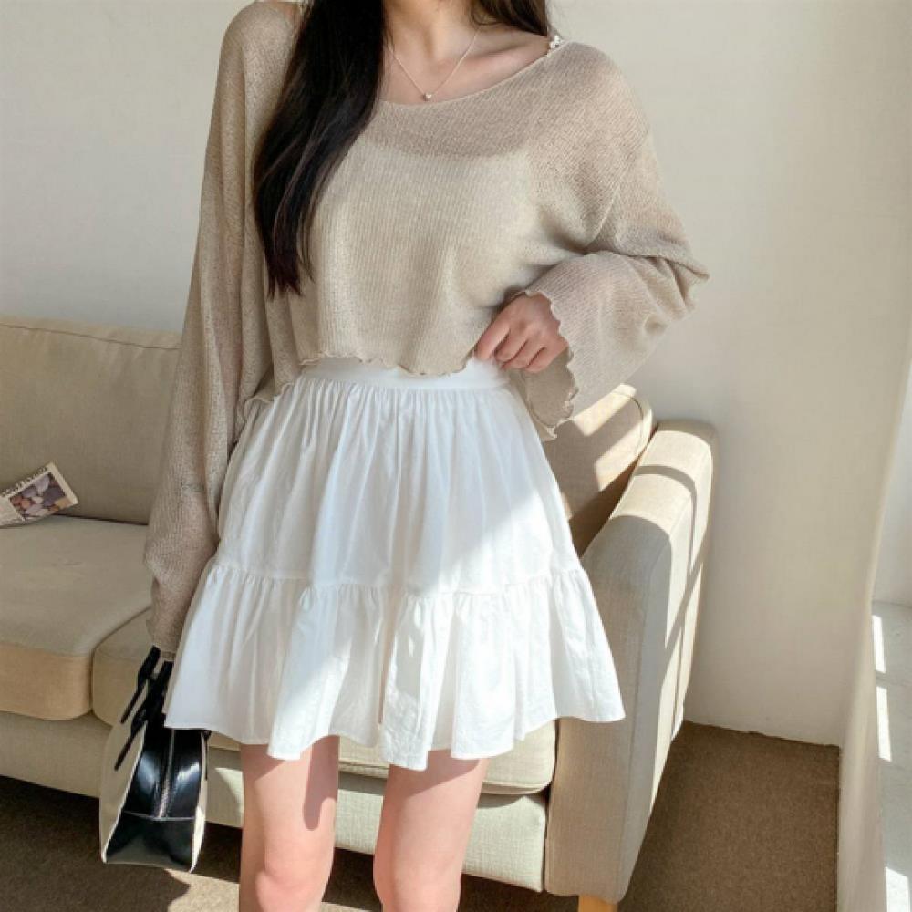 New Arrivals Open Run Women Cropped Long Sleeve Knit Boat Neck Linen Blouse