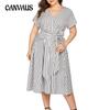 Summer Women's Dress Long Sunny Hemp Striped Printed Casual Tie Large Size Dresses