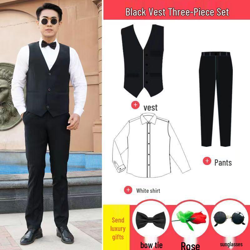 Западный костюм с жилетом для шаферов: Комплект-тройка с рубашкой и костюмом, идеально подходящий для осенне-зимних свадеб.