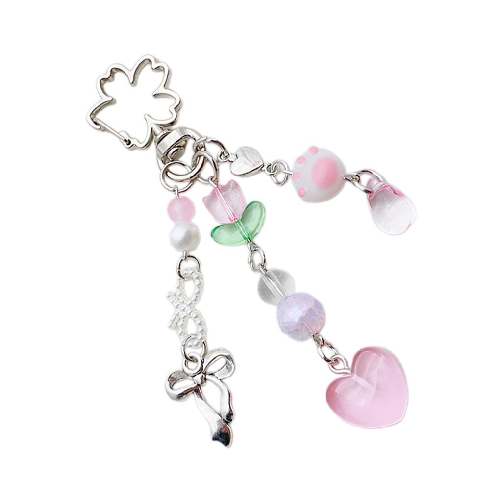 Cat Claw Heart Flower Keychain Cute Decorations Keyring Ornament Backpack Handbag Charm Pendant Gift for Girls Women