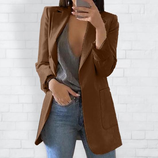 Women Suit Coat Lapel Long Sleeve Open Front Suit Jacket with Pockets Slim Fit Solid Color Business Office Lady Outwear