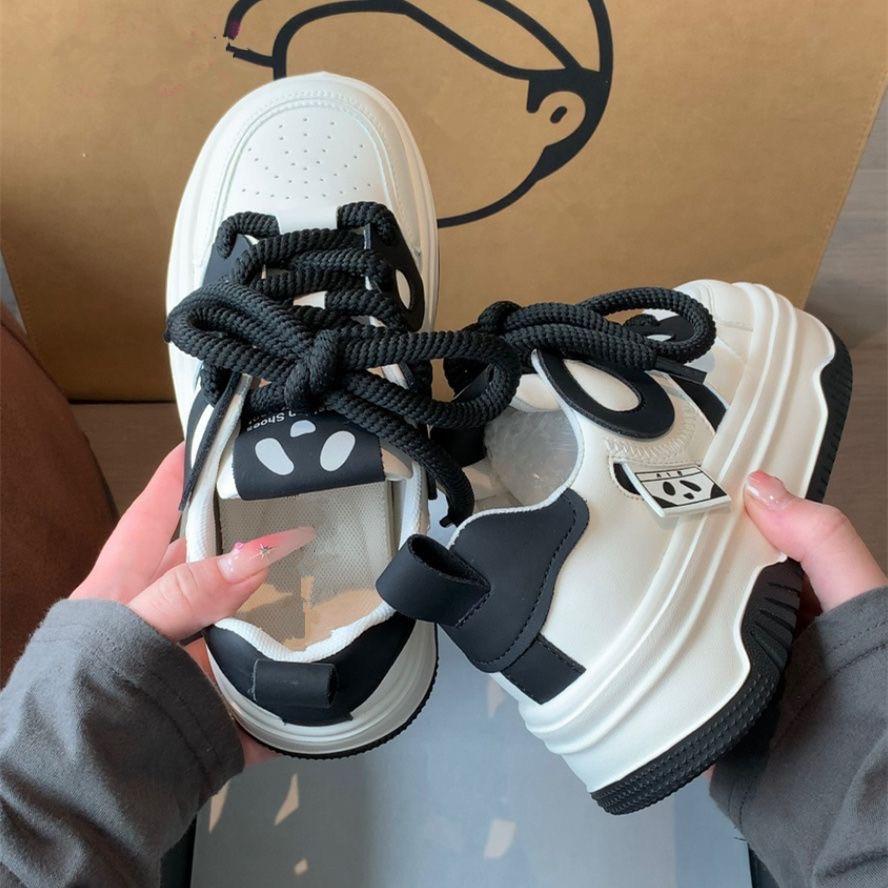 Black and White Panda Shoes Women's Shoes 2025 Spring and Autumn New Leisure Sports Versatile Thick Baseplate Shoes Women's White Shoes