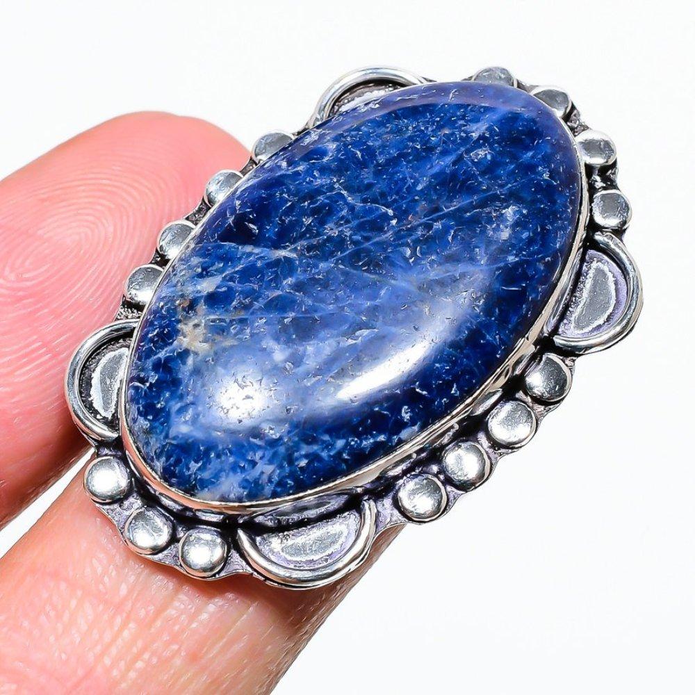 Подарочное кольцо из серебра 925 пробы с натуральным содалитом, размер 9, r4V46