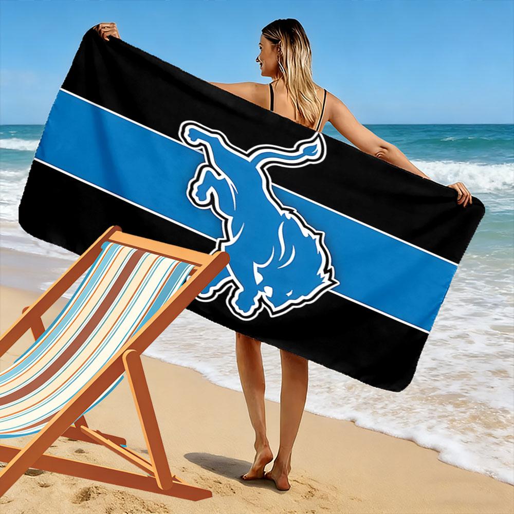 Blue Lion Emblem with Black Stripe Background Patterned beach towel quick dry perfect for travel outdoor sports jogging the beach and swimming