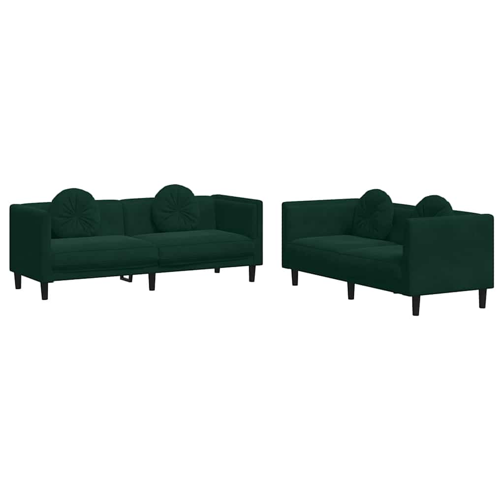 2 Piece Sofa Set with Cushions Dark Green Velvet