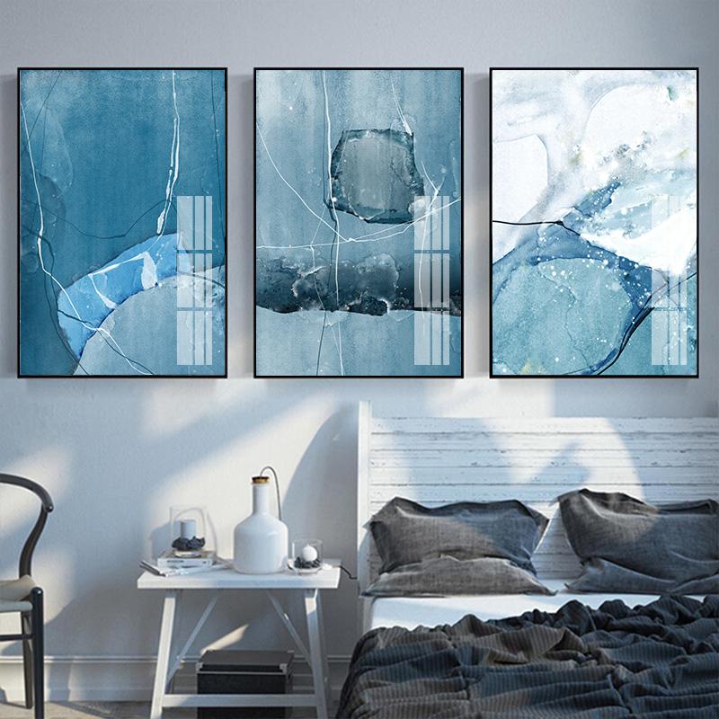 Blue Marble Nordic Poster Modern Wall Art Canvas Print Abstract Line Painting Decorative Pictures for Living Room Home Decor
