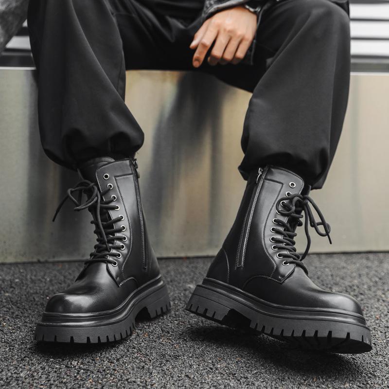 Высокие ботинки Мартин мужские в британском стиле, высокие, на шнуровке, рабочие, ботинки-локомотивы, мужские, увеличивающие рост, зимние кожаные ботинки 2840-J