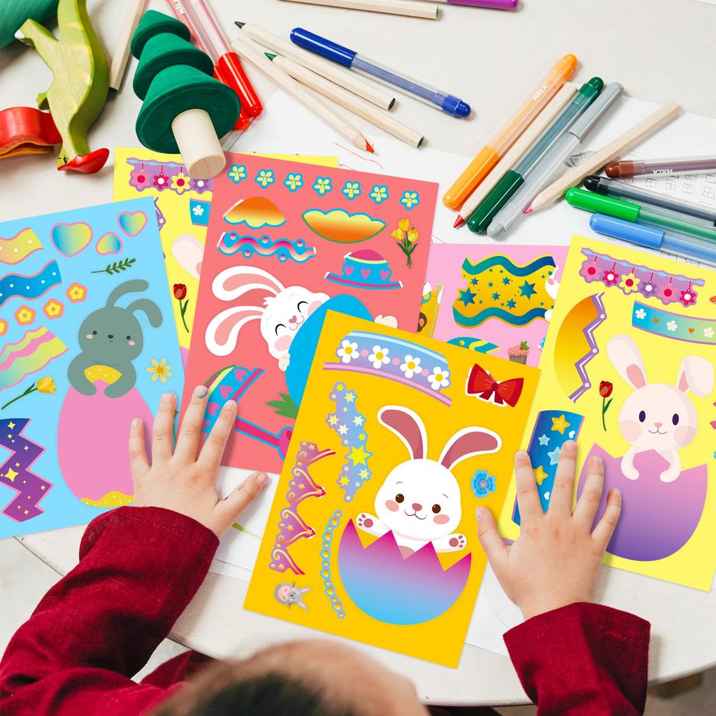 Non-Toxic 6 Sheets Easter Stickers Make Your Own Easter Eggs Bunny Make A Face Sticker Children Party Favor Gifts Kids Diy Puzzle Toys