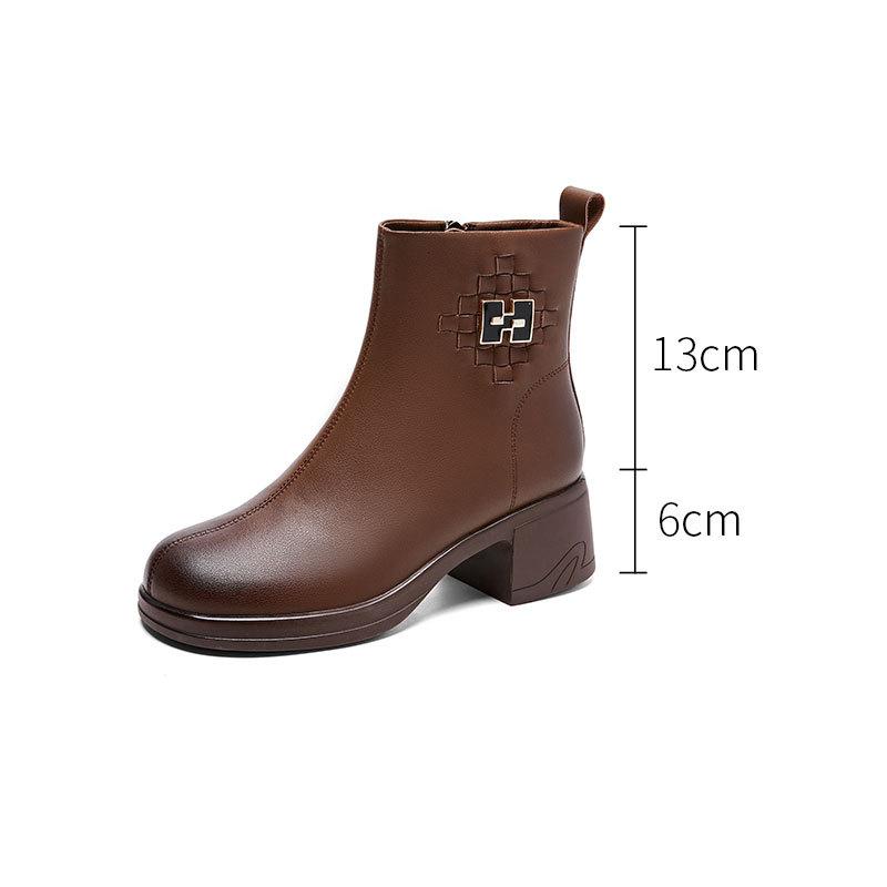 Brown Summer Leather Martin Boots Short Leather Boots Women's Versatile Fashion High Heel Boots Vintage Platform Chelsea Boots