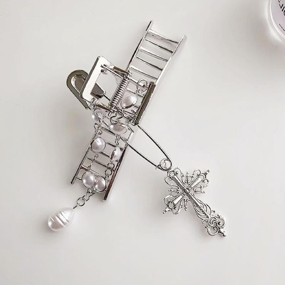 Ювелирные изделия Набор для волос с когтями Винтажный кулон-крест Краб Заколка для волос с жемчужной цепочкой Аксессуар для укладки волос