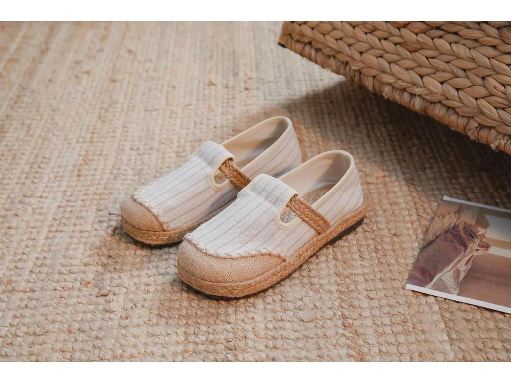 Женские льняные туфли DX19 Mori Girl из дышащей ткани в полоску, подходящего цвета, весна 2021 г.