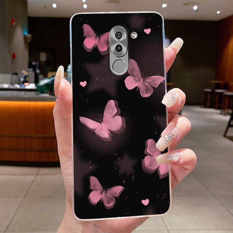 Чехол для телефона Huawei GR5 2017 / Mate 9 Lite / Honor 6X Capa Бабочка Бант Защитный Корпус Прозрачный Мягкий Силикон TPU Чехол