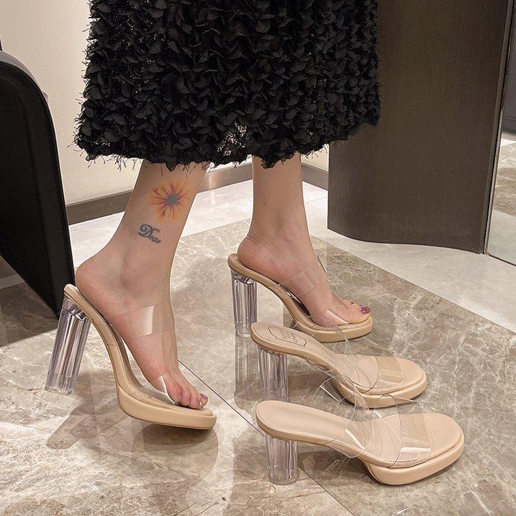 Большие хрустальные тапочки, женская летняя одежда, модная фея, французские прозрачные босоножки на высоком толстом каблуке, нишевое чувство