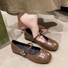 Soft Sole Shallow Mouth Inner Height Increase Women's Single Shoes 2025 Spring and Summer New One-word Belt French Mary Jane Shoes Small Leather Shoes