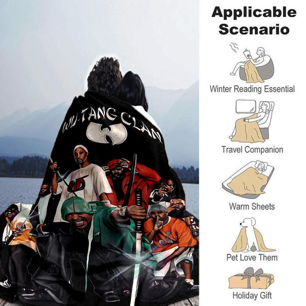Wu‑Tang Clan Hip‑Hop Band Group Print Flannel Blanket Soft Warm Throw Blanket for Sofa Bed Living Room