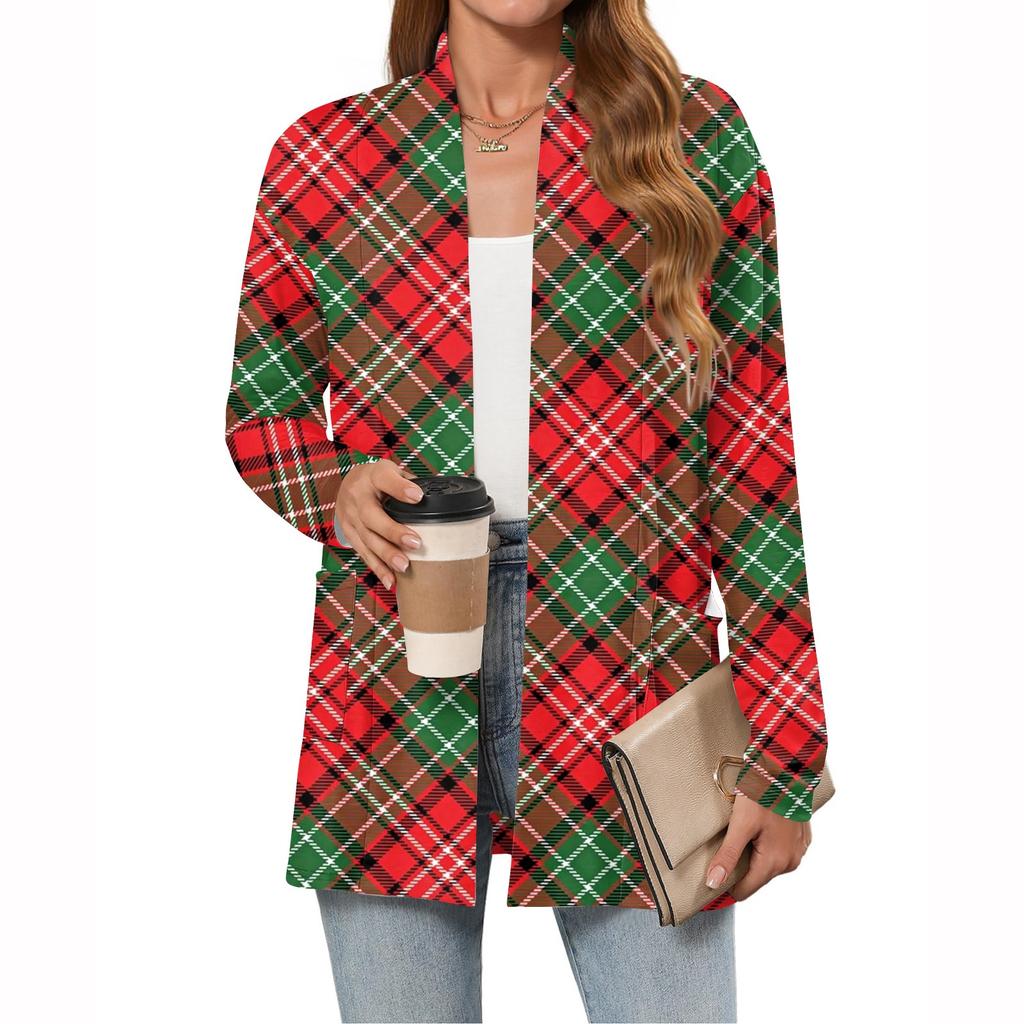 Women's Christmas Printed Lightweight Cardigan Long Sleeved Casual Loose Thin Fit With Pockets Cardigan Jacket