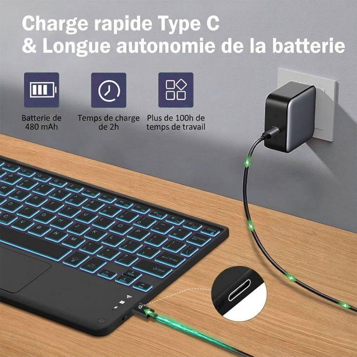 Coque Clavier pour Samsung Galaxy Tab S10 FE / S9 FE, Cuir PU Noir avec Clavier Rétroéclairé + Souris + Stylet