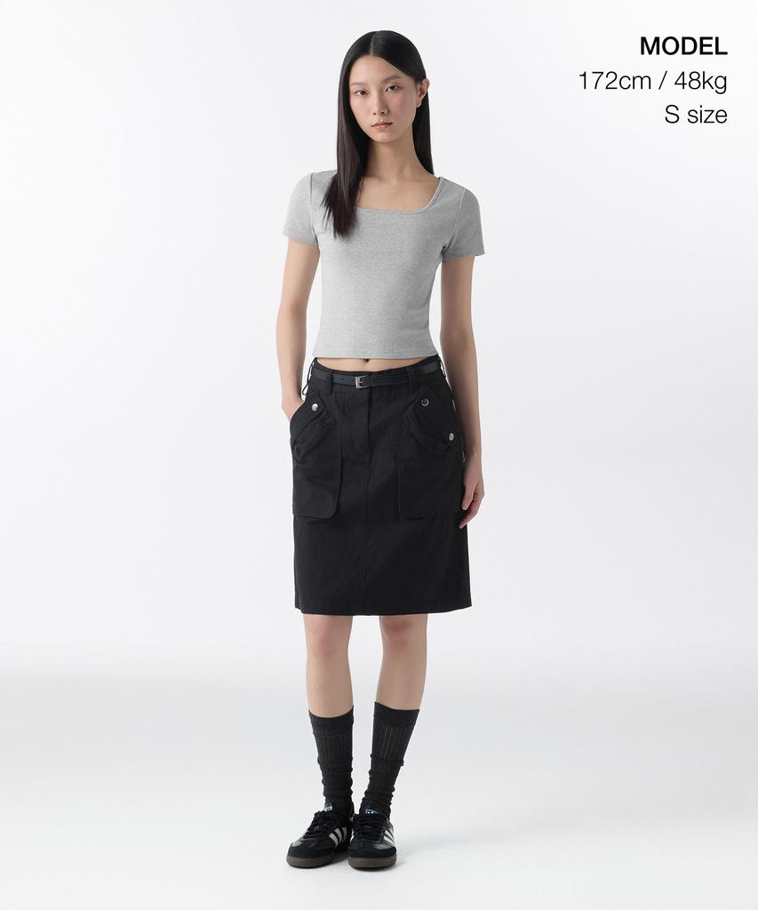 MUSINSA STANDARD WOMAN Women'S Slim Square Neck T-Shirt [Medium Grey]