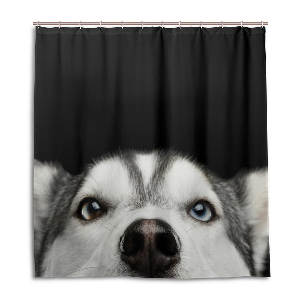 Cute Siberian Husky Shower Curtain Christmas Shower Curtain Set Husky Dog Puppy Bathroom Curtain Pet Dogs Christmas Home Decor