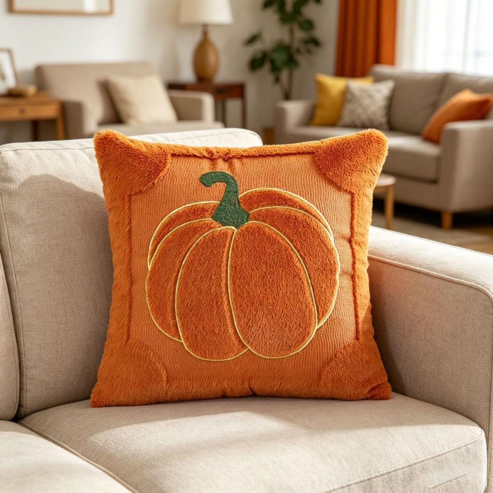 Soft Plush Fabric Throw Pillow Covers Pumpkin Pattern Faux Wool Cushions Living Room Bedroom