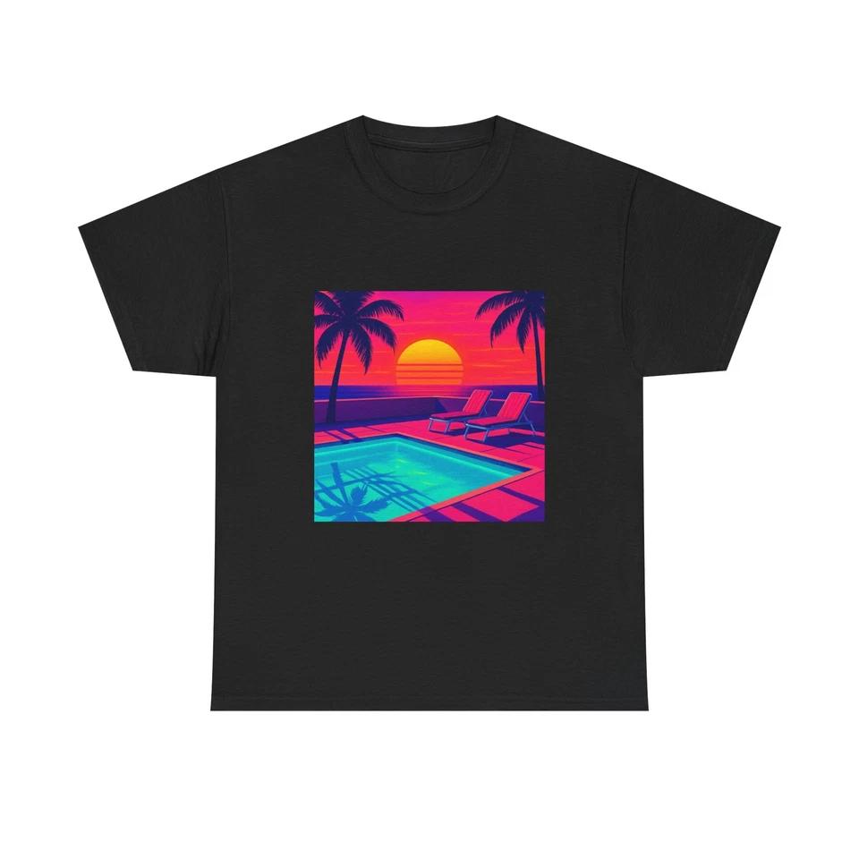 Unisex Adult T Shirt Neon Sunset Poolside Retro Art