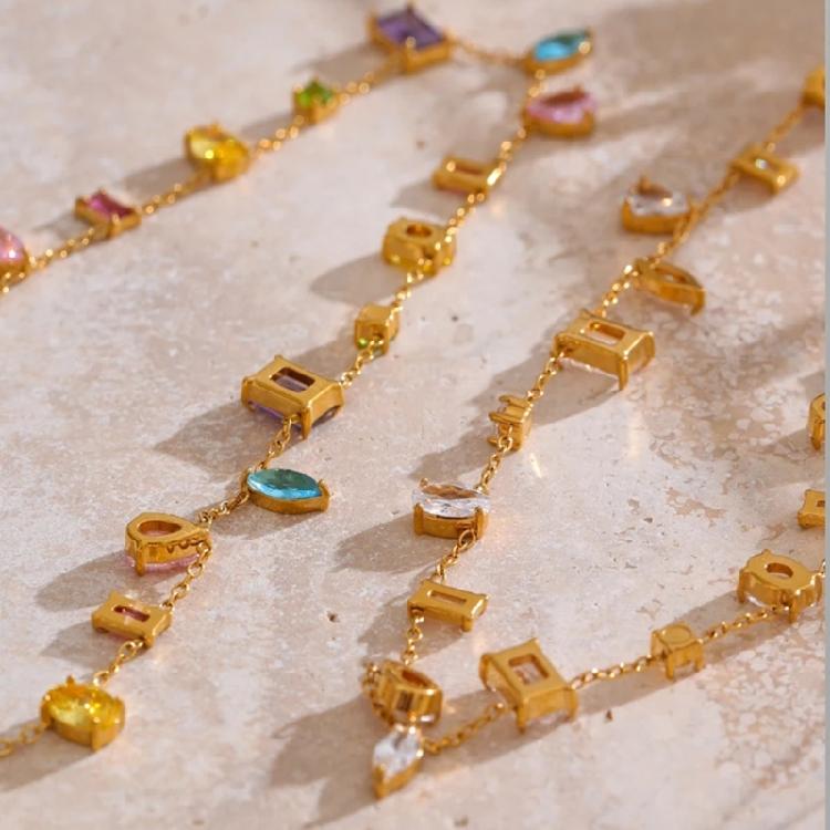 Красочное женское богемное ожерелье с подвесками из кубического циркония, эффектное ожерелье, подходящее для пляжа и фестиваля