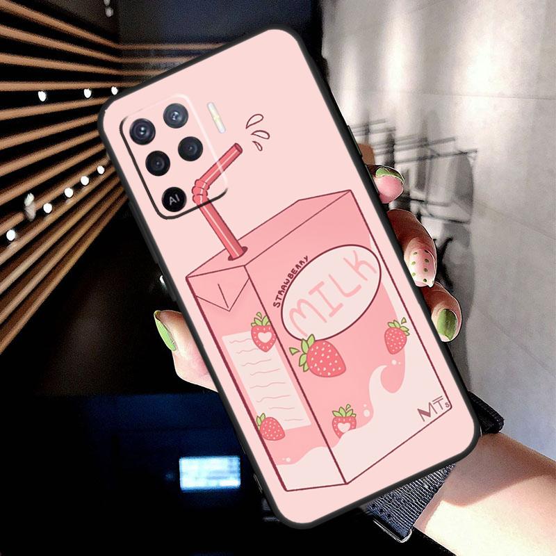 Милый кейс-коробочка клубничного молока для Oppo A78 A98 A18 A38 A58 A60 A80 A40 A77 A57 A17 A74 A54 A94 A96 A76 A16 A15 A5 Pro
