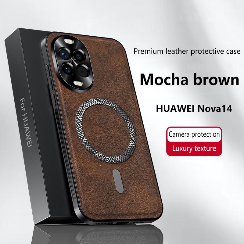 Роскошный чехол из искусственной кожи для Huawei Nova 14 Ultra 14 Pro Magsafe Магнитная защита объектива Ударопрочный чехол для Huawei Nova 13 Pro