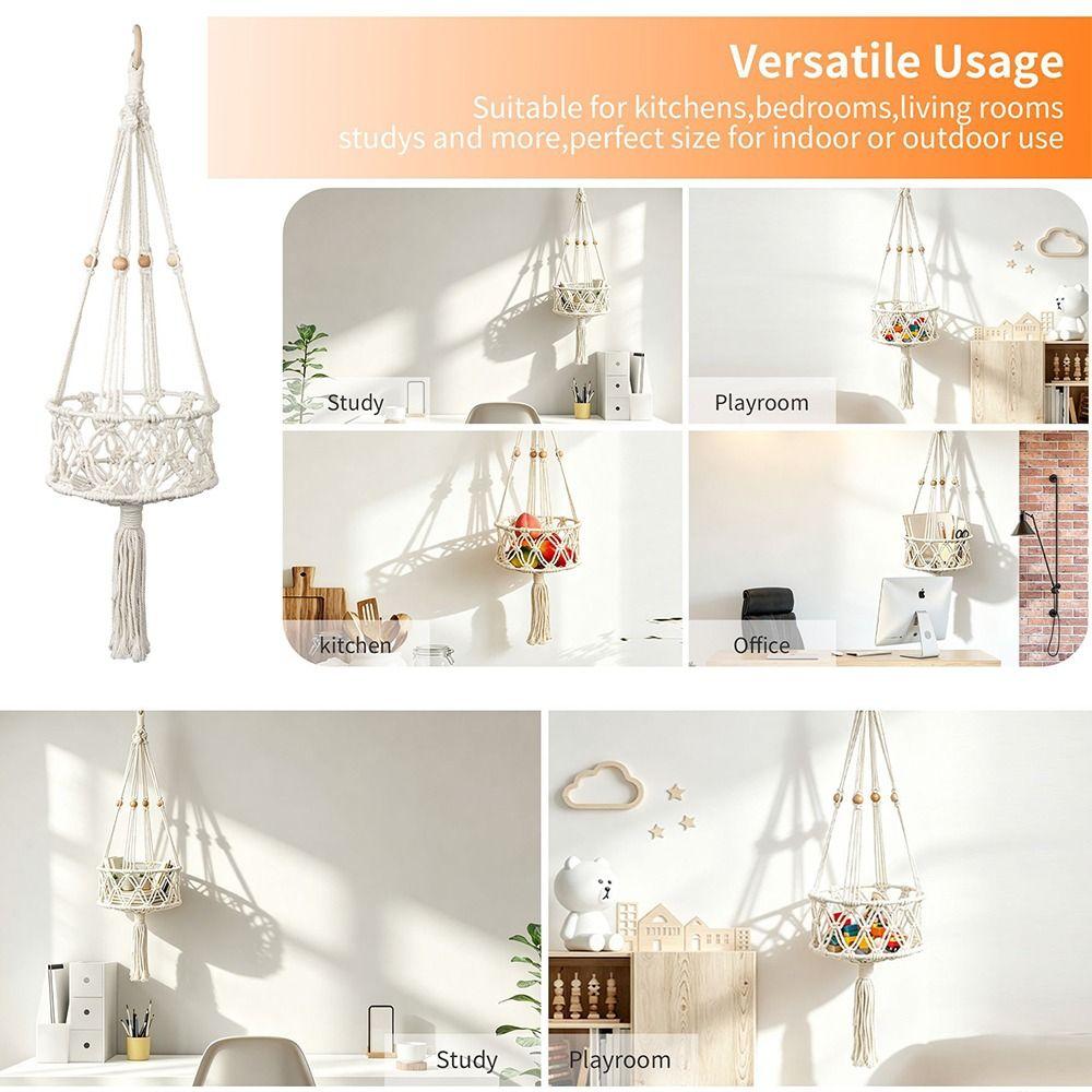 Woven Cotton Rope Fruit Hanging Basket Decorative Weaving Storage Basket Indoor