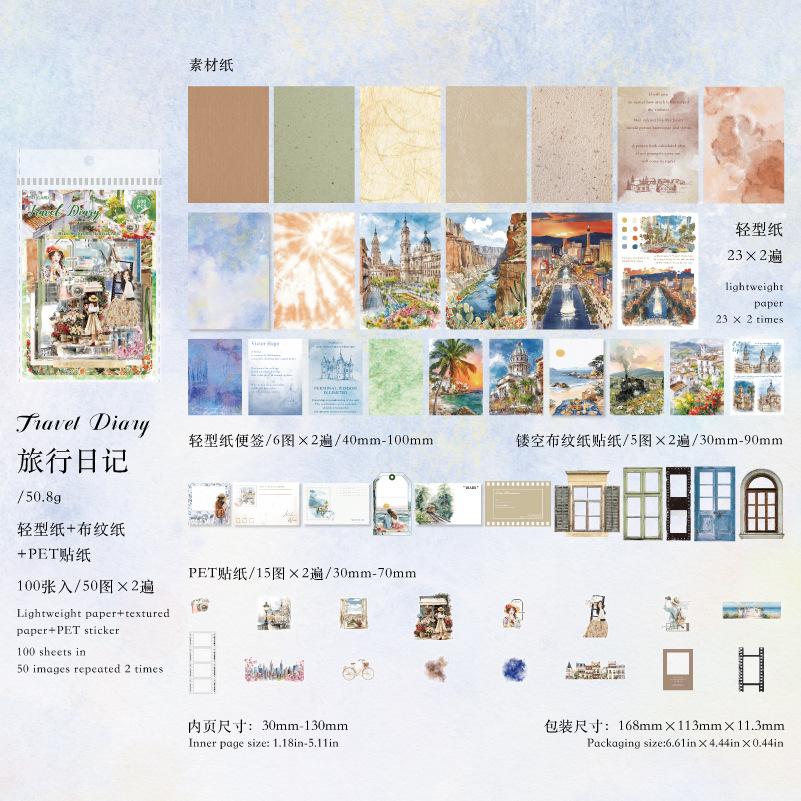 100pcs/lot Memo Pads Material Paper Watercolor Life Illustrated Guide Junk Journal Scrapbooking Cards Retro Background