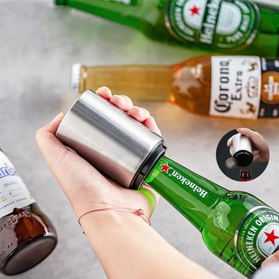 Магнитная открывалка для бутылок из нержавеющей стали автоматическая открывалка для пивных бутылок толкательно-выдвижной рычаг для снятия крышек открывает пивную бутылку пополам