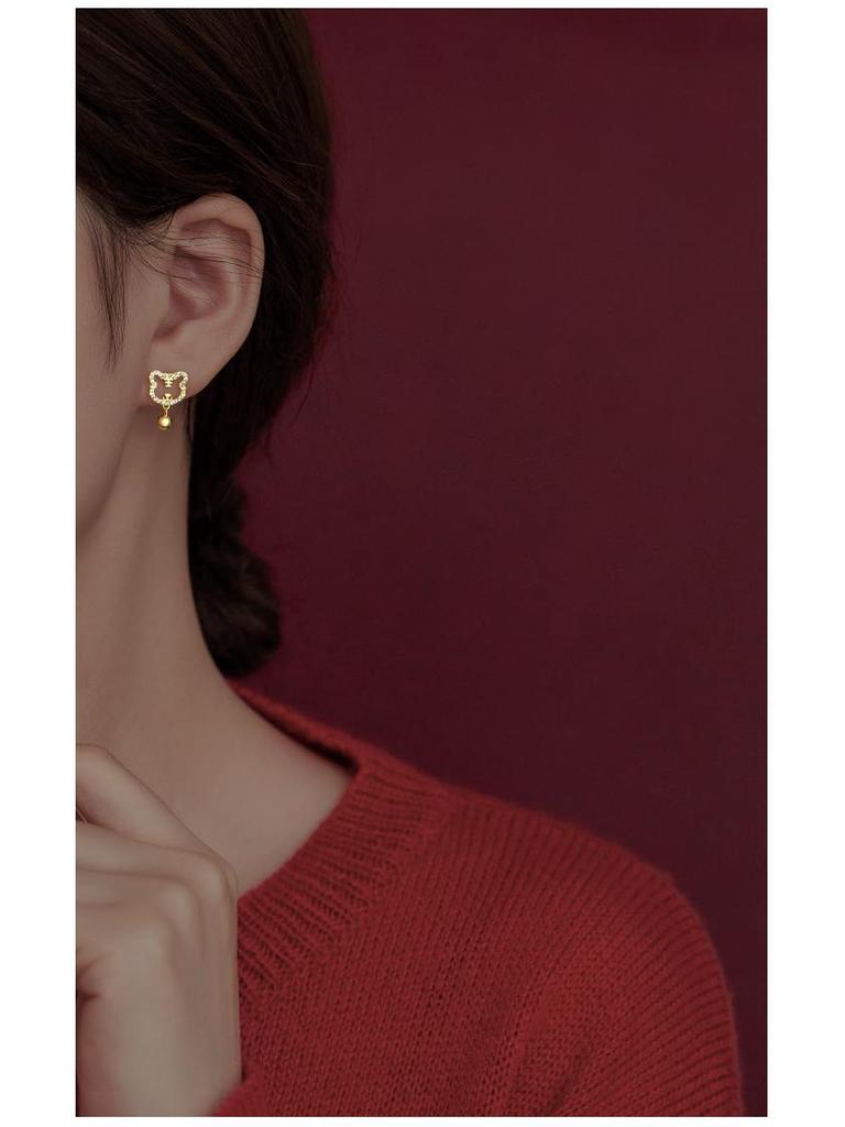 Серьги из серебра 925 пробы 'Зодиакальный Тигр' для женщин - в японском и корейском стиле с колокольчиками и бриллиантами