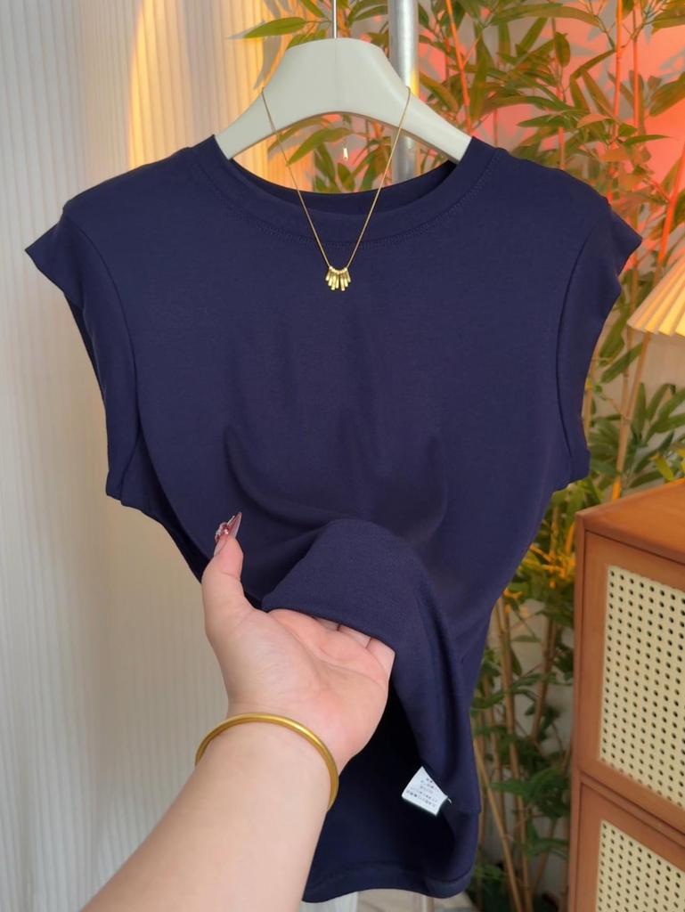 Women's 2025 Korean Style Round Neck Cap Sleeve Loose Slimming T-shirt