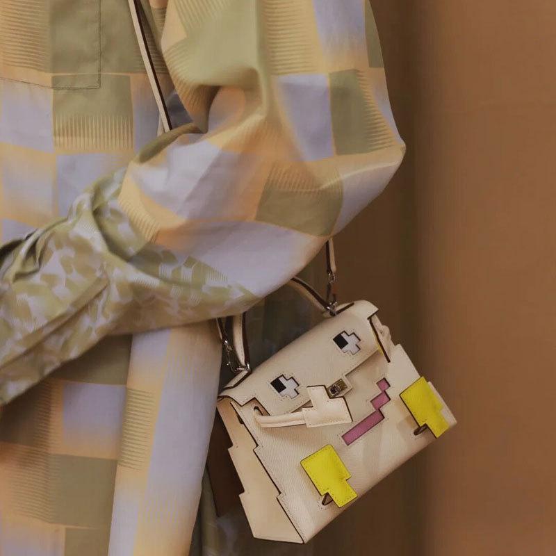 Retro Mosaic Color Block Kelly Shoulder Bag for Women