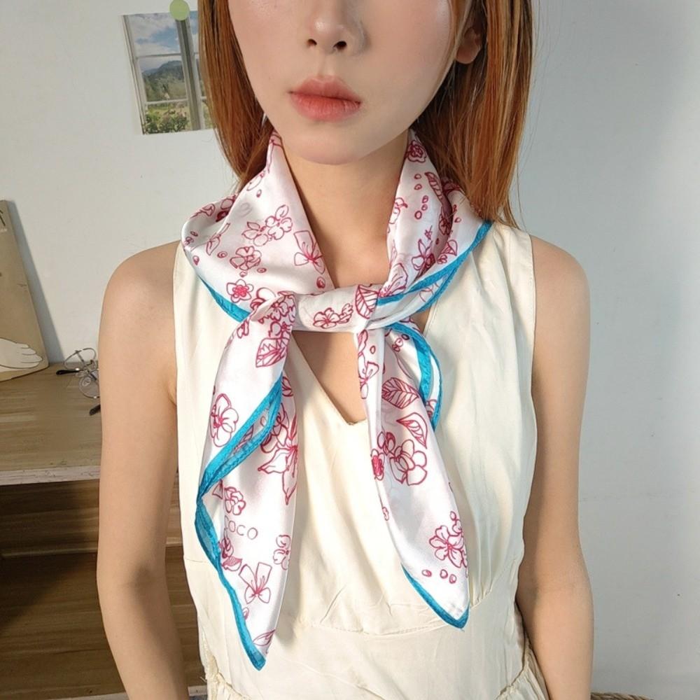 Spotted Dog Flower Printed Scarf Breathable Bandana Head Scarf Elegant Silk Satin Turban Girls