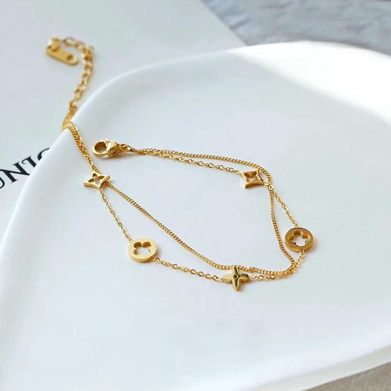 Двойной четырехлистный клеверный браслет на щиколотку, нежный, универсальный, легкий, роскошный, темпераментный, модный браслет на щиколотку