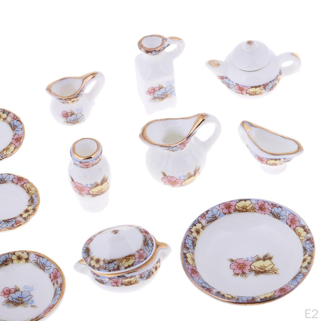 40 шт. 1/12 кукольный миниатюрный фарфоровый китайский чайный сервиз с цветочным принтом