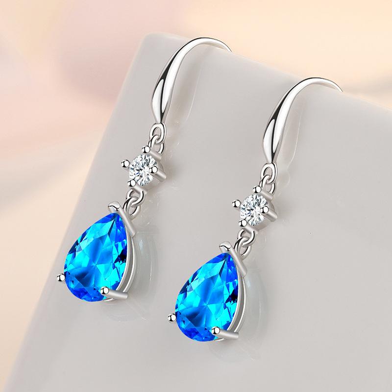Real 925 Sterling Silver Long Tassel Crystal Oval Drop Earring For Women Girls Wedding Party Elegant Jewelry