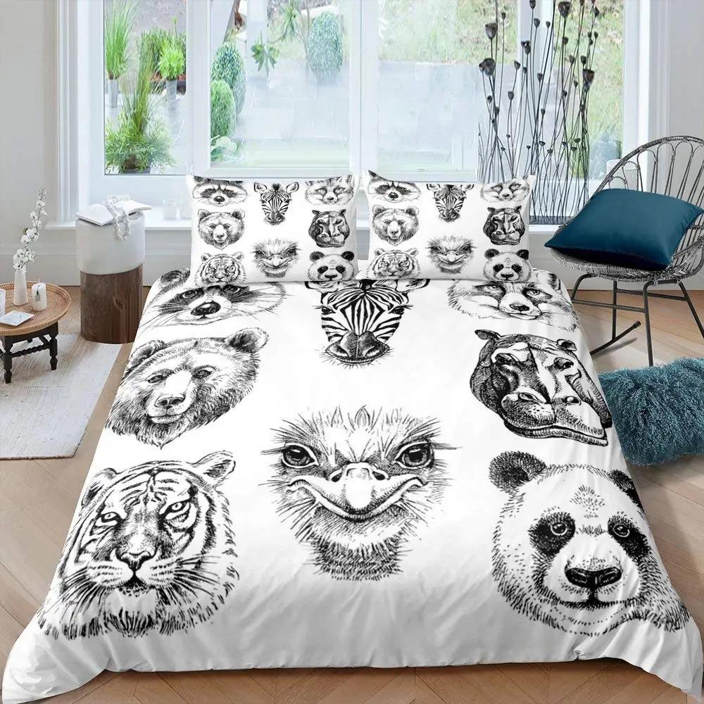Tiger Comforter Cover Set 3D Tiger Lying on The Stump Pattern Duvet Cover with Zipper Ties Wild Animal Theme Bedding Set for Kid