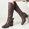 Black White Women's Knee High Boots Winter Shoes New 2024 Vintage Low Heels Long Riding Boots Large Size Footwear Waterproof